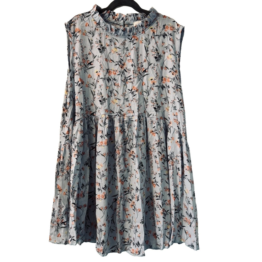 Vintage Inspired Cottagecore Blue Floral Tiered Babydoll Dress Women Large Chic